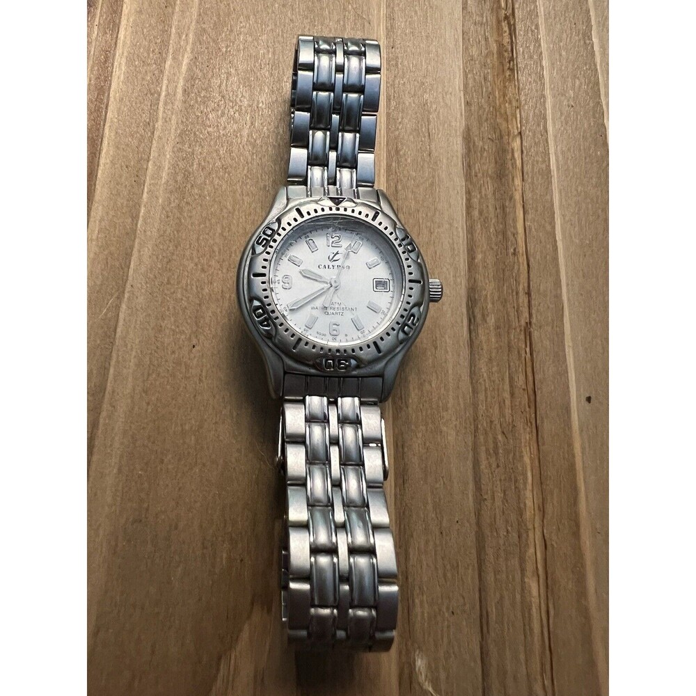 Calypso Model Collection 5030 GMT Bezel Triple Silver W Double Locking Buckle